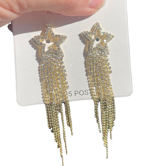 Rhinestone Star Tassel Earrings - Picture 6 of 10